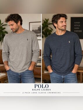 Polo Ralph Lauren XXL Long Sleeve Shirts 2-Pack Gray Navy Bundle